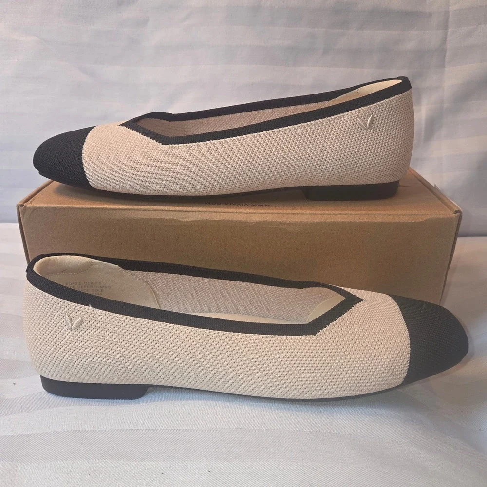 VIVAIA Margot 2.0 Black Square Toe V-Cut Knit Flats EU 38.5 US 7.5 NEW